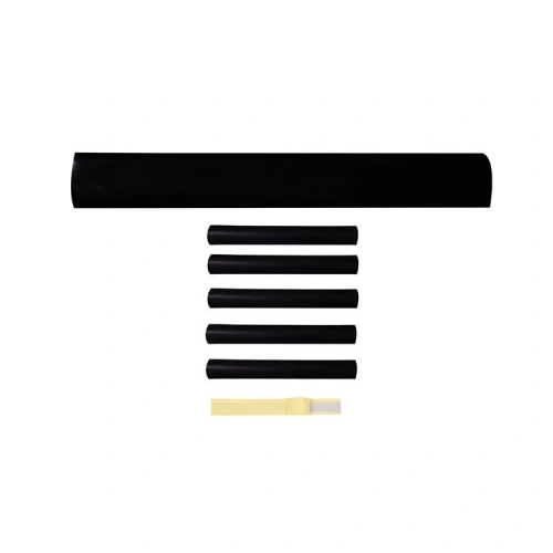1kV five-core heat shrink straight-through joint kit with one long black outer sleeve, five smaller black tubes and a yellow strip