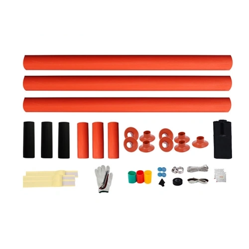 24kV three-core outdoor heat shrink cable termination kit with red tubes, rain sheds, black breakout boot and installation accessories