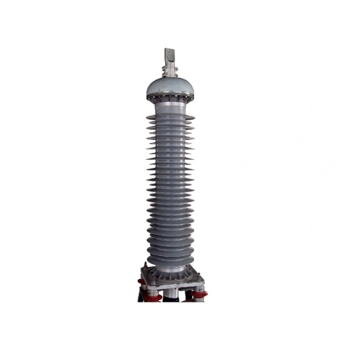 64/110kV outdoor XLPE cable termination with grey ribbed composite insulator, top terminal lug and metal mounting flange