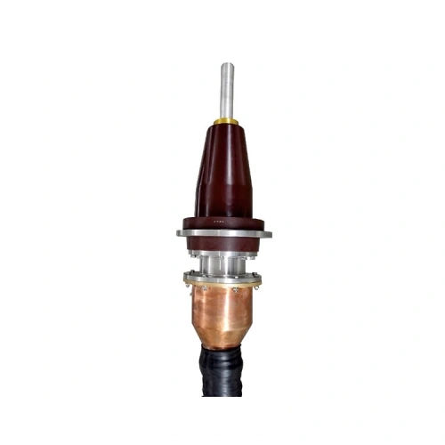 64/110kV dry GIS cable termination with brown epoxy bushing, top contact terminal, metal flange and copper-colored lower housing